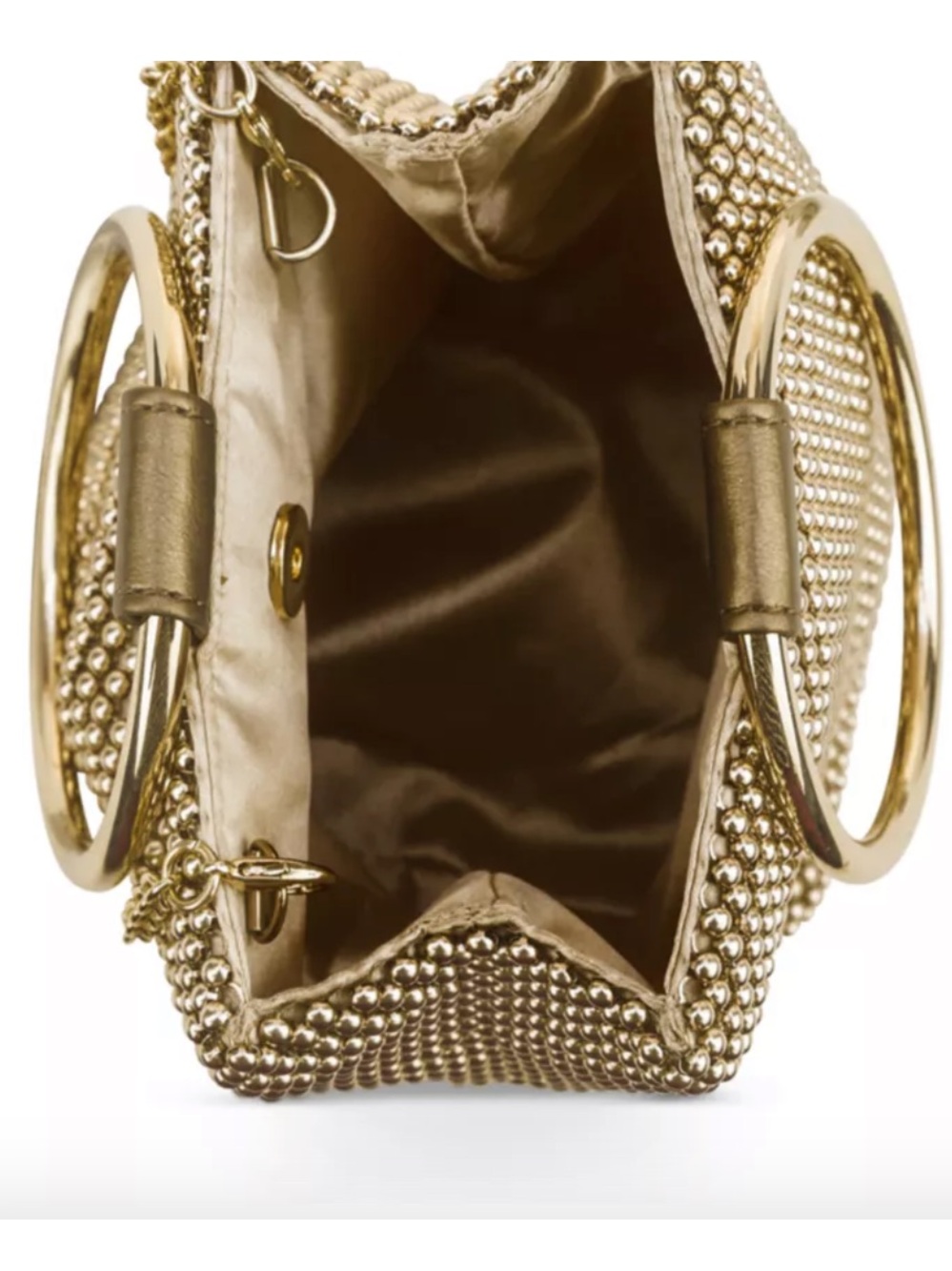 Jessica McClintock Gold Beaded Ring-Handle Clutch - Picture 2 of 6